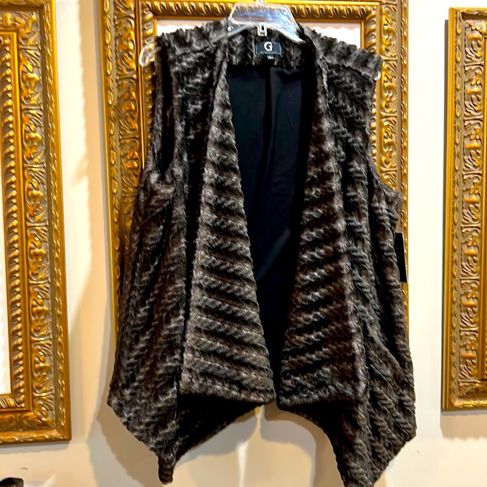Faux Fur Vest by Giuliano - Black and Gray - Size L